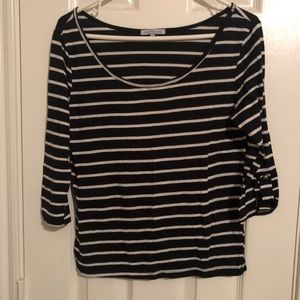 STRIPED BLACK HALF SLEEVE SHIRT WITH BUTTONS
